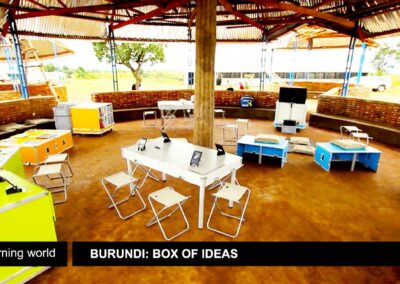 Learning World Burundi: Box of Ideas. Wheeled crate boxes which contained folding desks , chairs, laptops and other classroom equipment