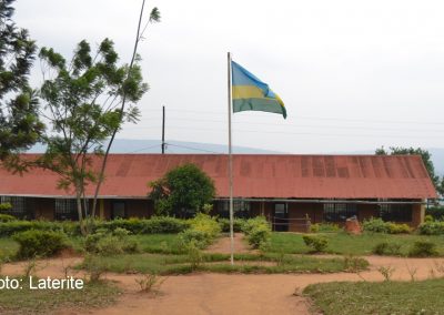 School building in Rwanda with national flag