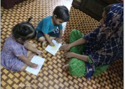 Mother playing with children at home