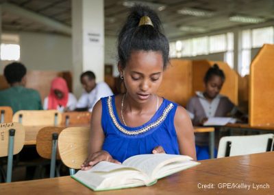 Girl reads in the library at a special needs school, Oromia, Ethiopia