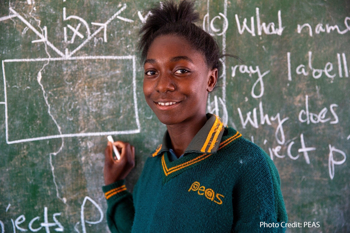 Natasha Mangwato, 15, attends an English class at the PEAS Kampinda Secondary School, supported by the Costa Foundation, Zambia.