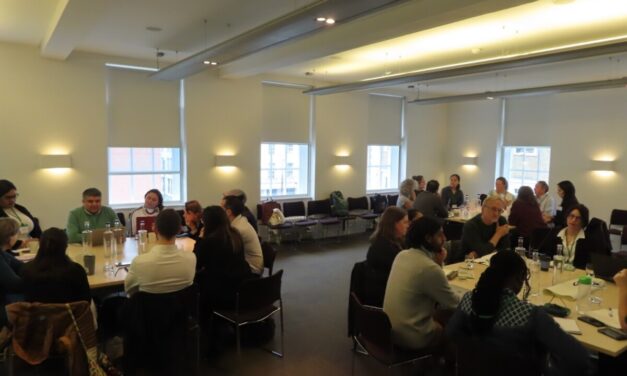 Three table groups of participants at the UKFIET and British Council workshop on language, held in London in March 2024.