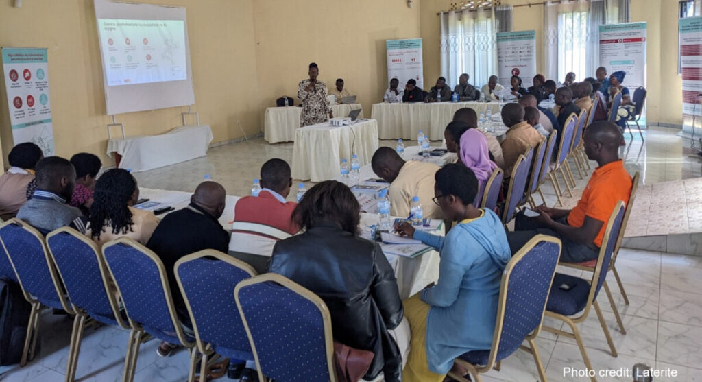 Laterite’s Lydie Shima presents to educators in Gicumbi district, Rwanda.