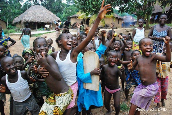 Children playing at a rural health centre in Sierra Leone.