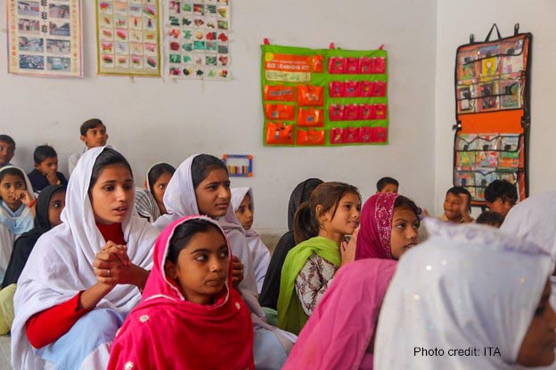 Students sit in a classroom in Punjab, Pakistan.